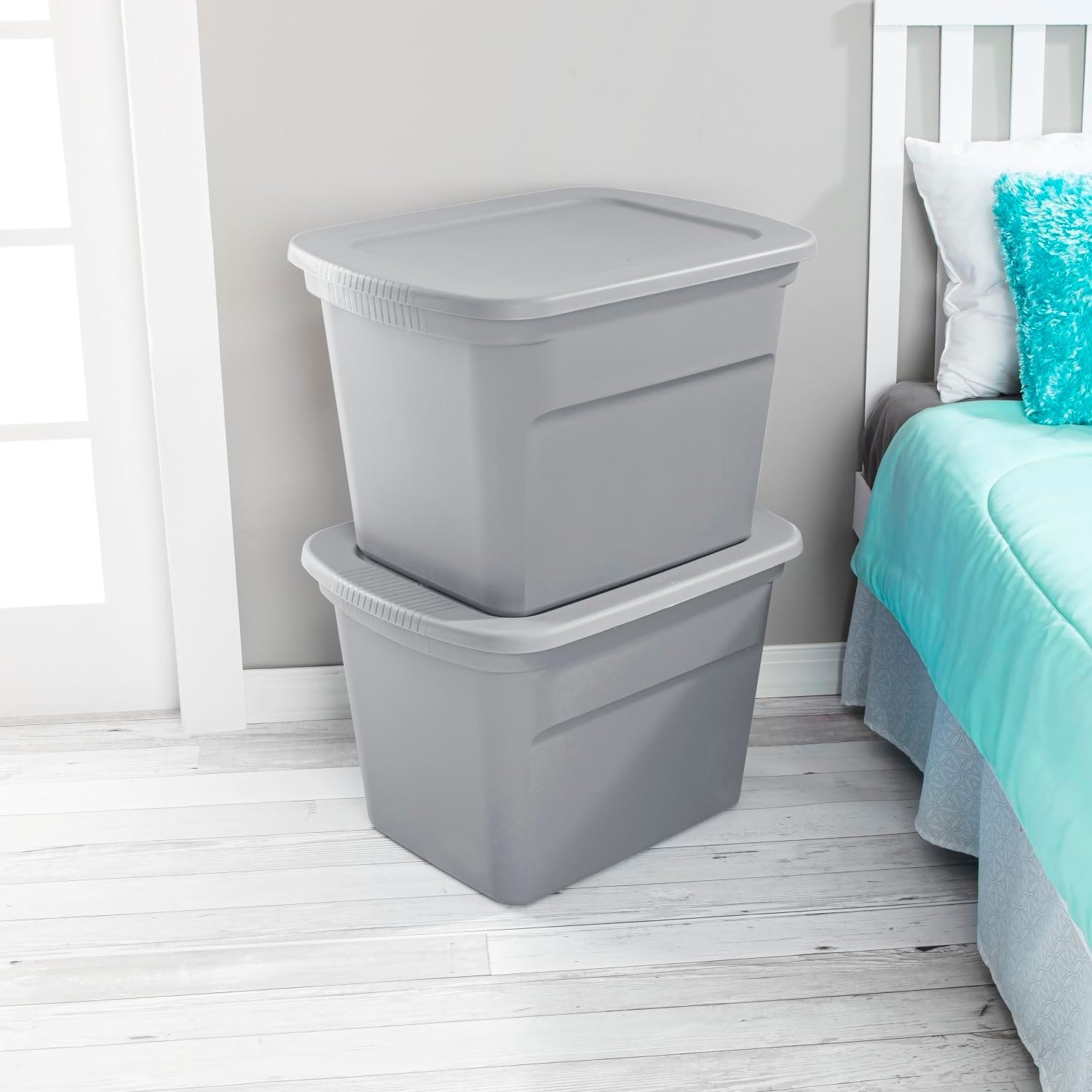 8 Pack Sterilite 18 Gal Storage Tote, Stackable Bin with Lid,Gray Base and Lid