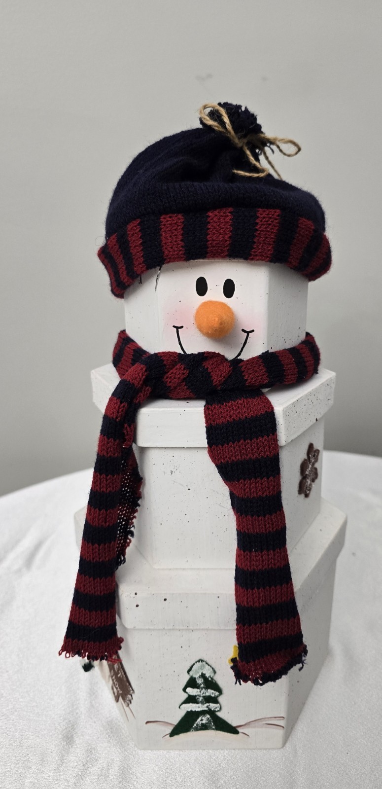 15&Prime; Tall Snowman Holiday 3 Stackable Storage Container Gift Boxes Hard Cardboard