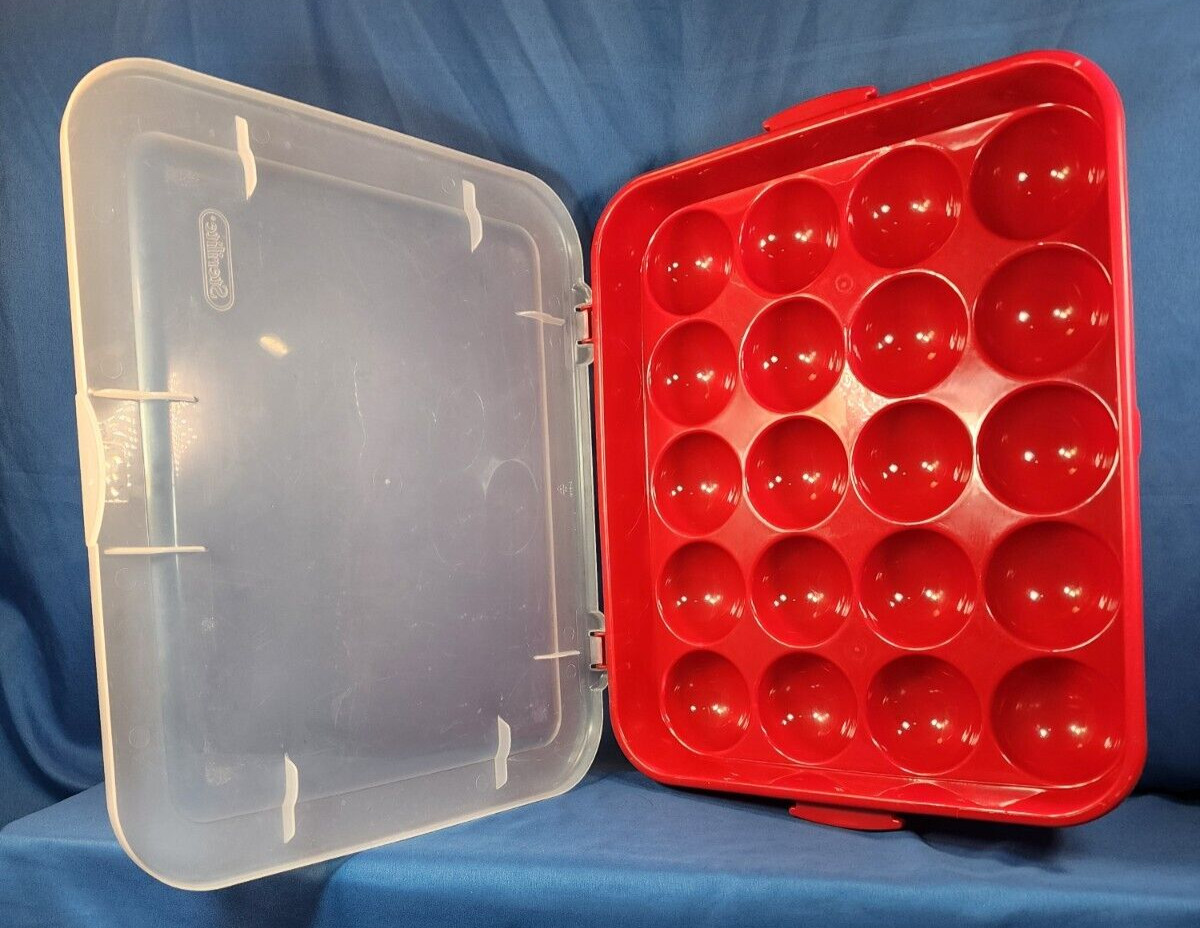 Sterilite 20 Compartment Christmas Holiday Ornament Box Storage Case, Red