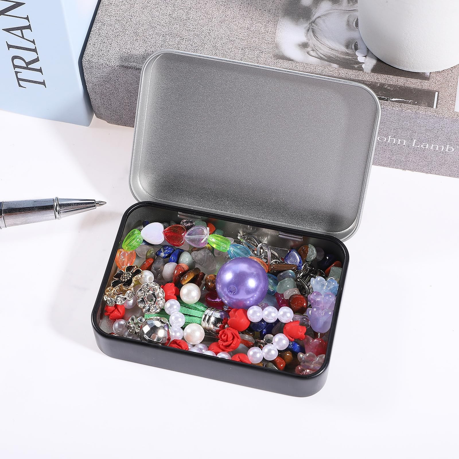 3 Packs Metal Rectangular Hinged Tin Box, Mini Empty Storage Box with Lids Tin C