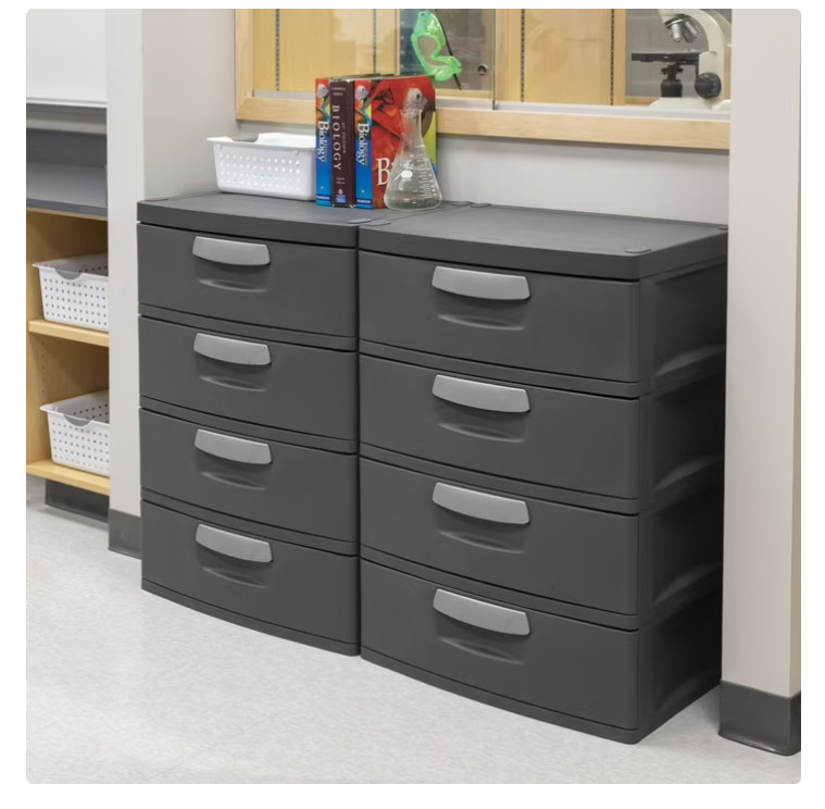 Sterilite 4 Drawer Unit Durable Plastic Storage Chest Garage Basement Dark Gray