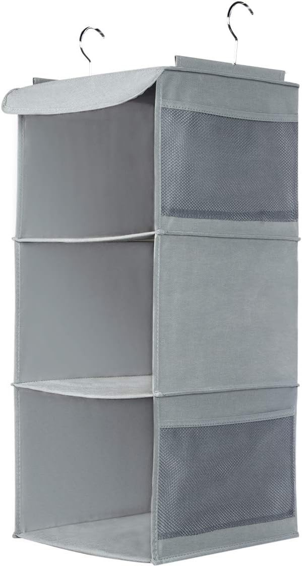 Hanging shelf, grey, 3 compartments, practical wardrobe organizer with…