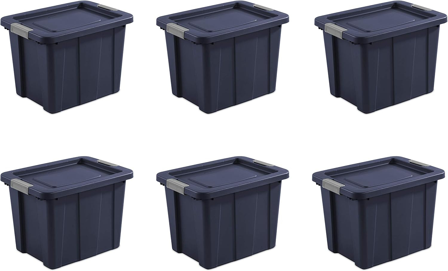 18 Gal Latching Storage Totes, Stackable 6-Pack, Dark Indigo