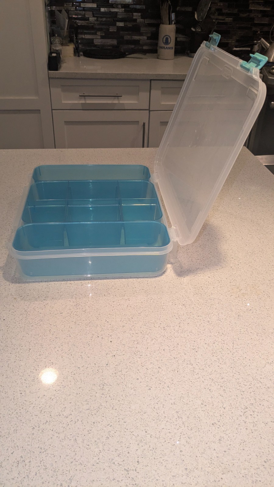 Sterilite Model 1402 Azure Latching Organization Tote with 3 Removeable Sections
