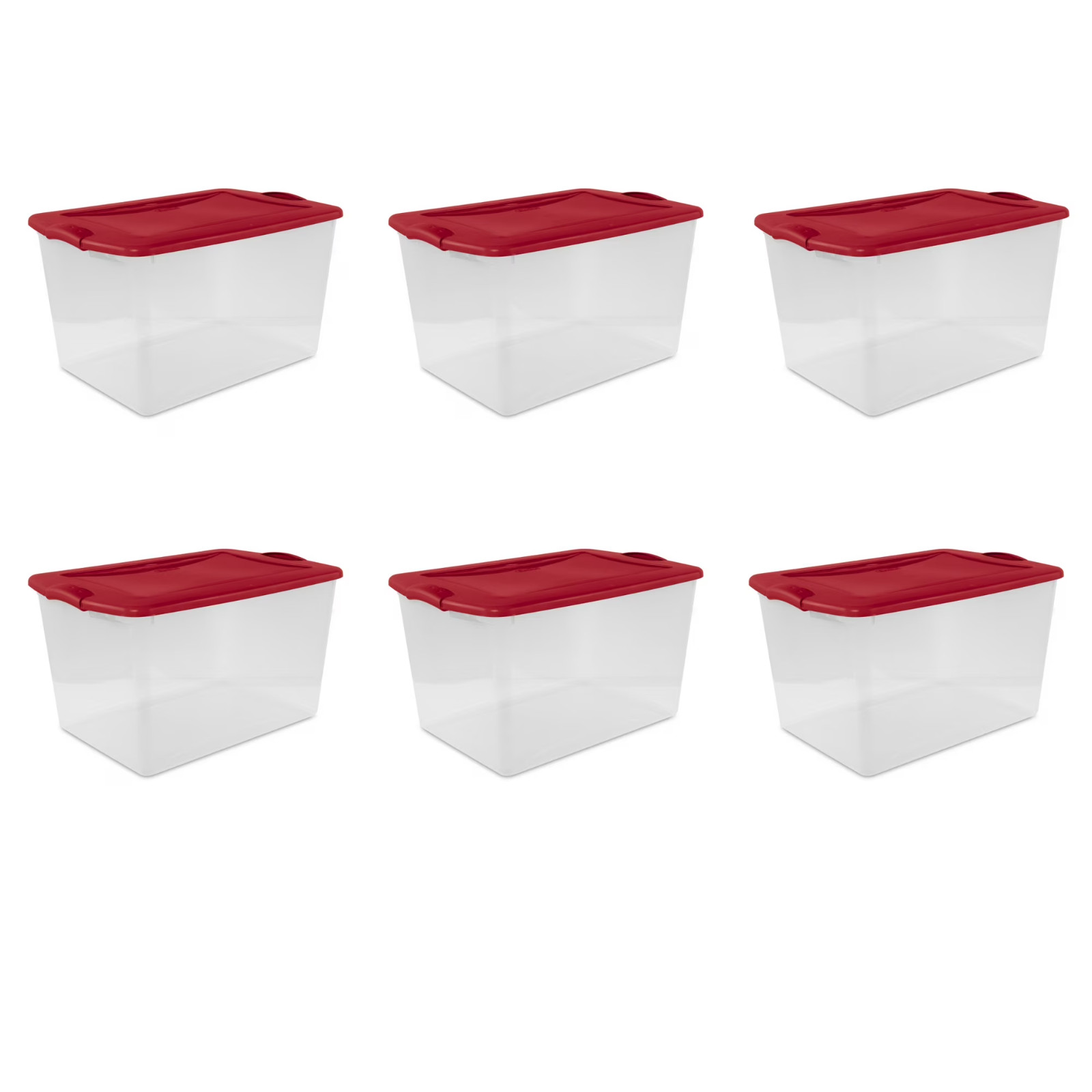 Sterilite 66 Quart Clear Plastic Storage Bin with Latch Lid, Red, 6 Count