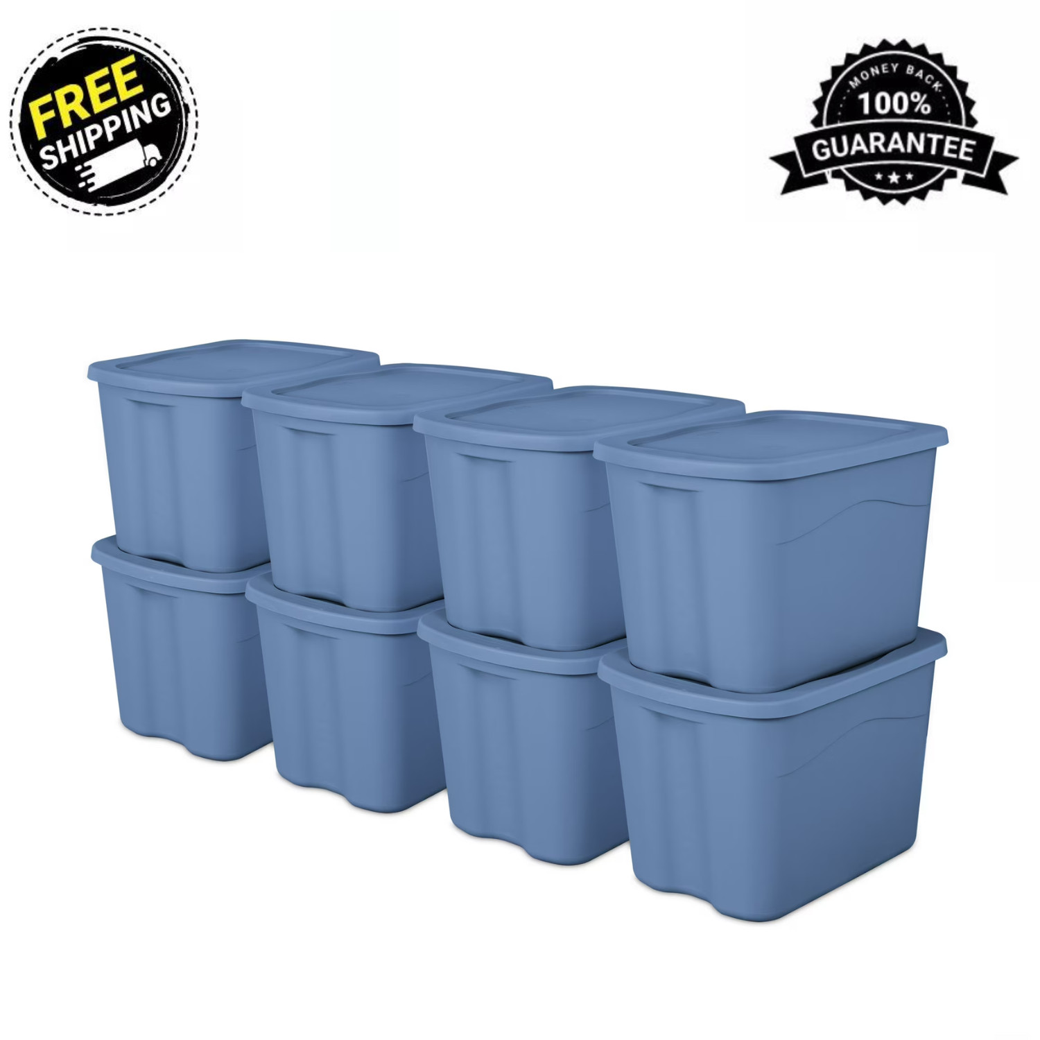 8 Pack 18 Gallon Storage Bin Light Blue Durable Plastic Tote with Snap Lid