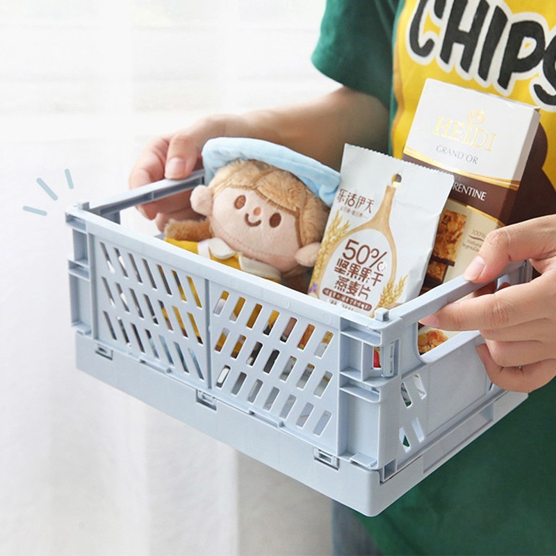 Folding Collapsible Storage Crates Plastic Basket Stacking Kitchen Store Boxes