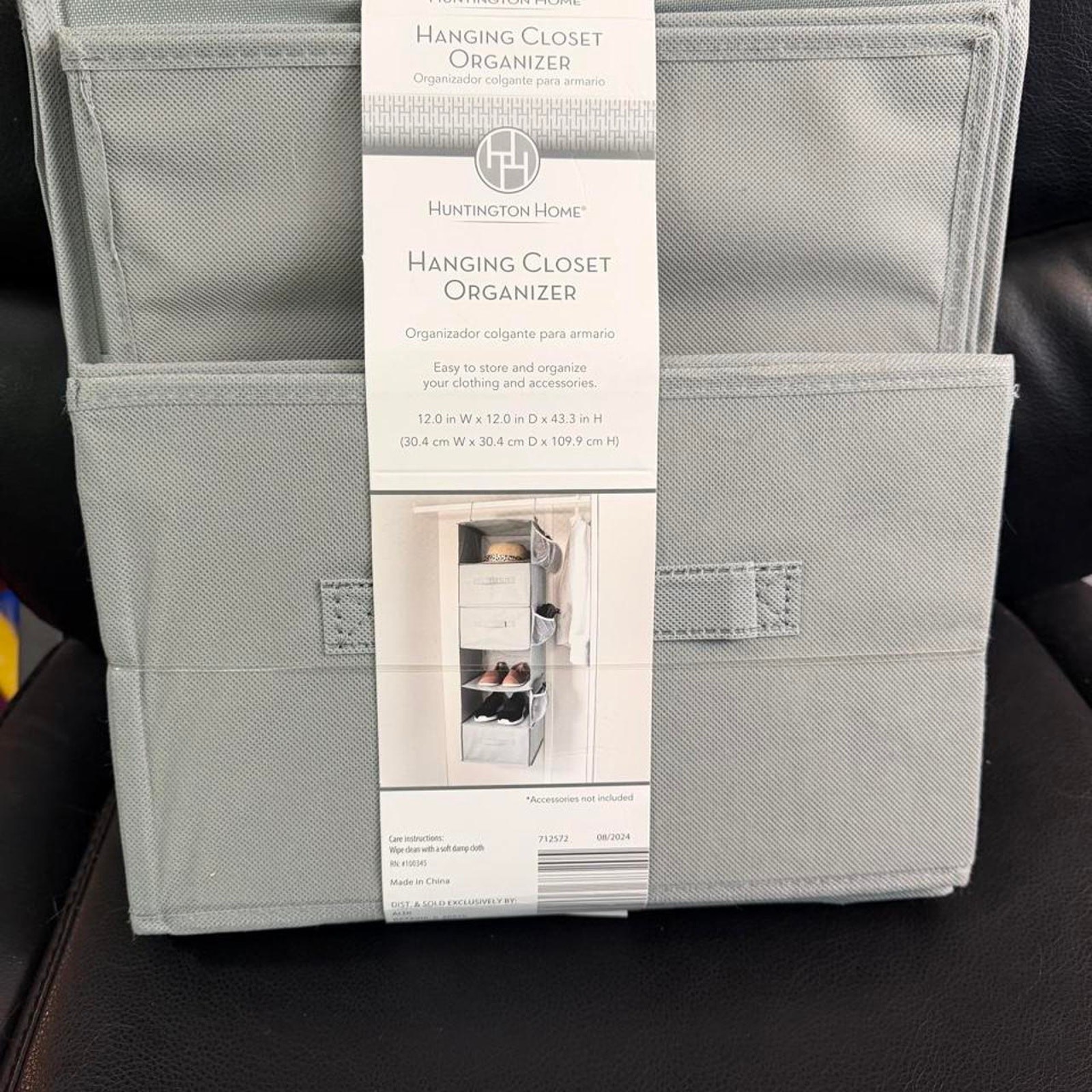 Huntington Home Hanging Closet Organizer Gray 12x12x43.3 Storage Shelves NWT