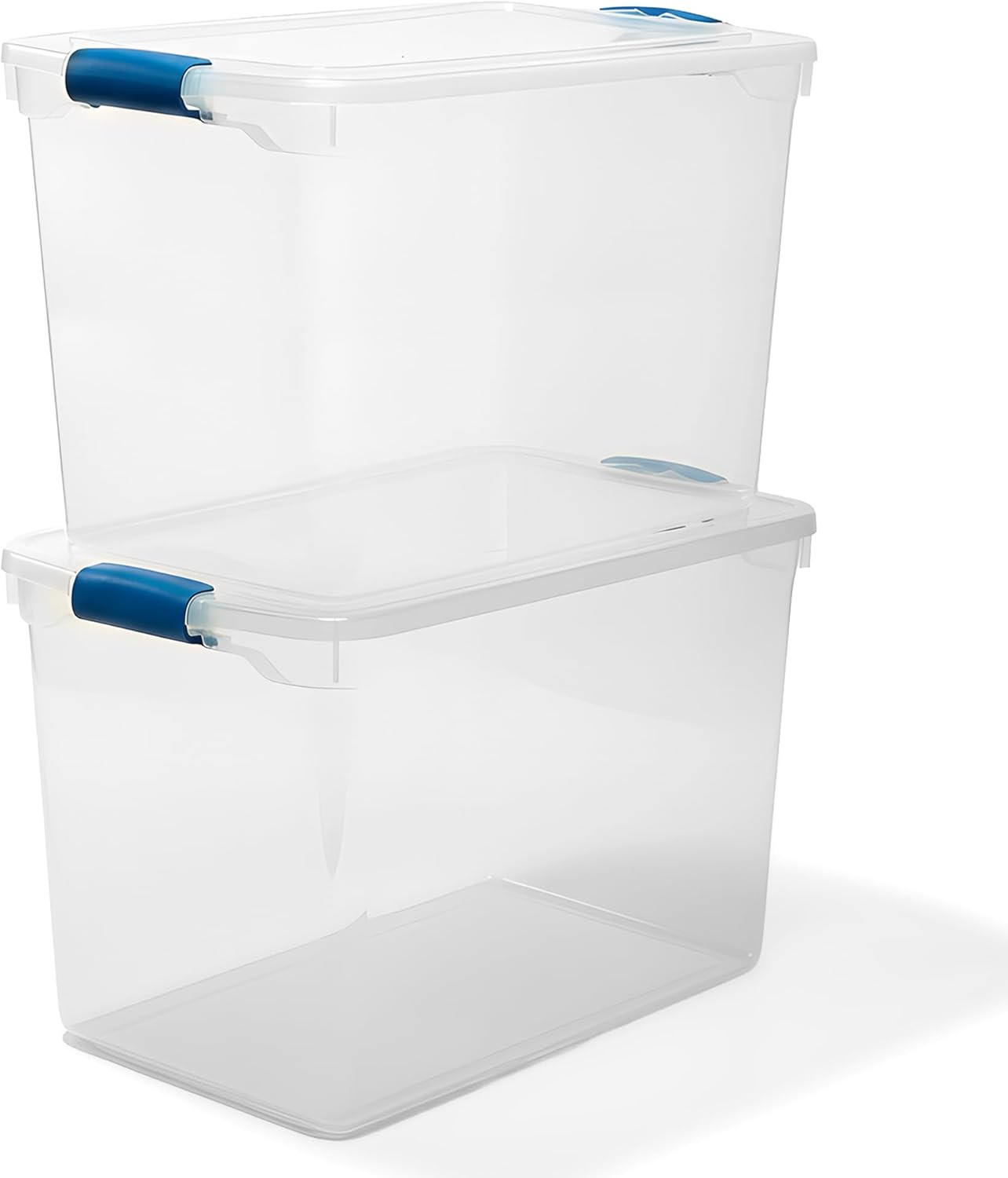 HOMZ 2-Pack Latching Lid, Clear Plastic Storage Organizer Bins, 112 Quart, Blue