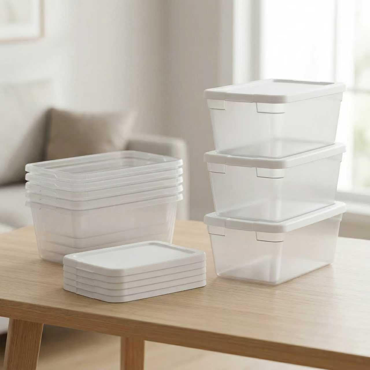 10Pack Storage Bins with Lids, 6 QT Clear Plastic Box with Snap on Lids, Heavy D