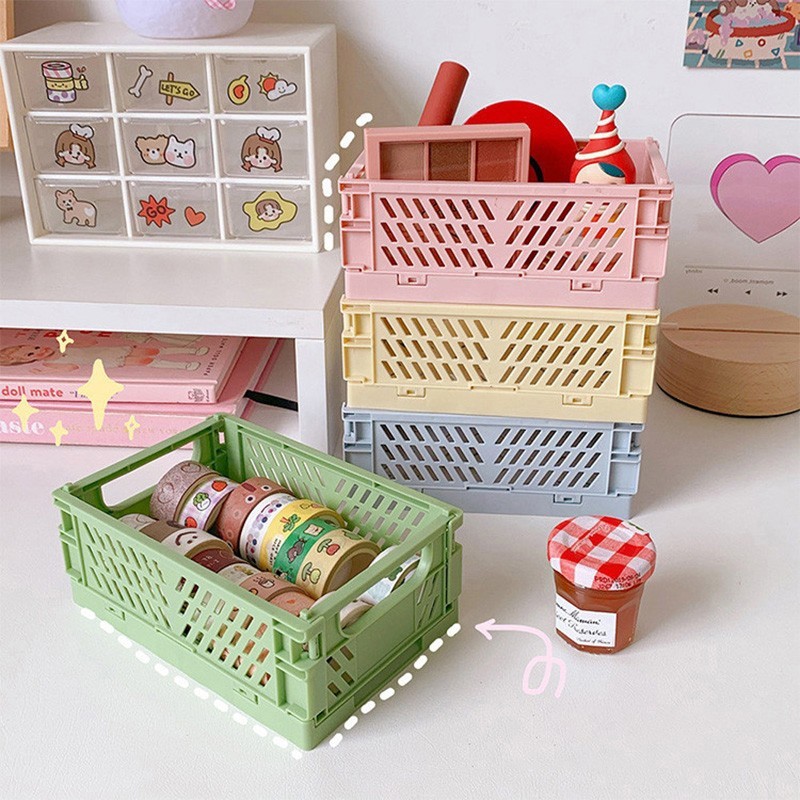 Folding Collapsible Storage Crates Plastic Basket Stacking Kitchen Store Boxes