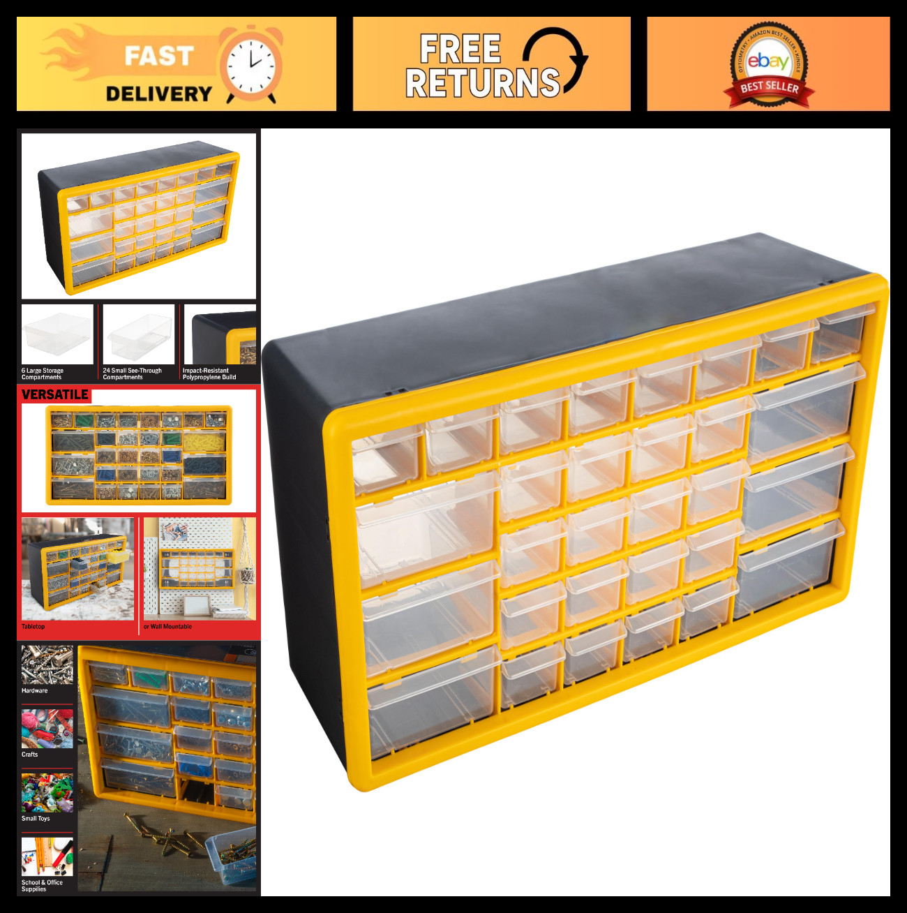 30-Drawer Plastic Organizer for Small Parts – Tabletop, Wall Storage for Crafts