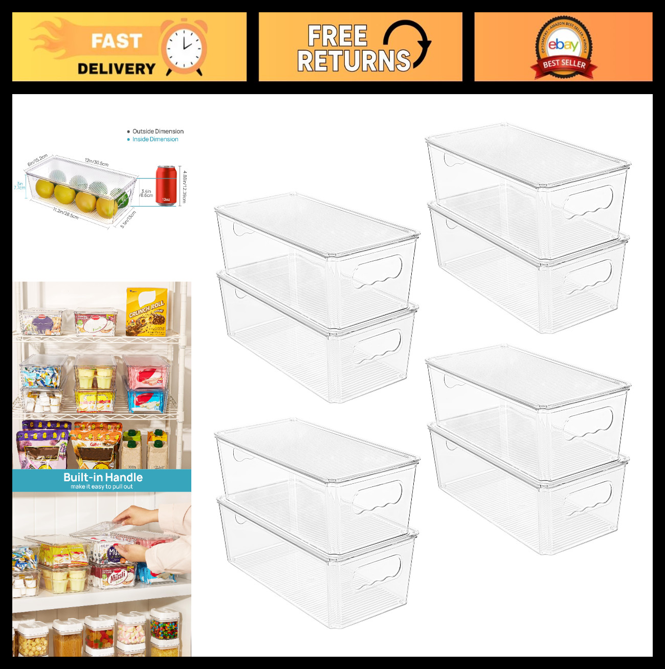 8pcs Clear Stackable Storage Bins with Lids | BPA-Free PET, Easy to Move, Kitche