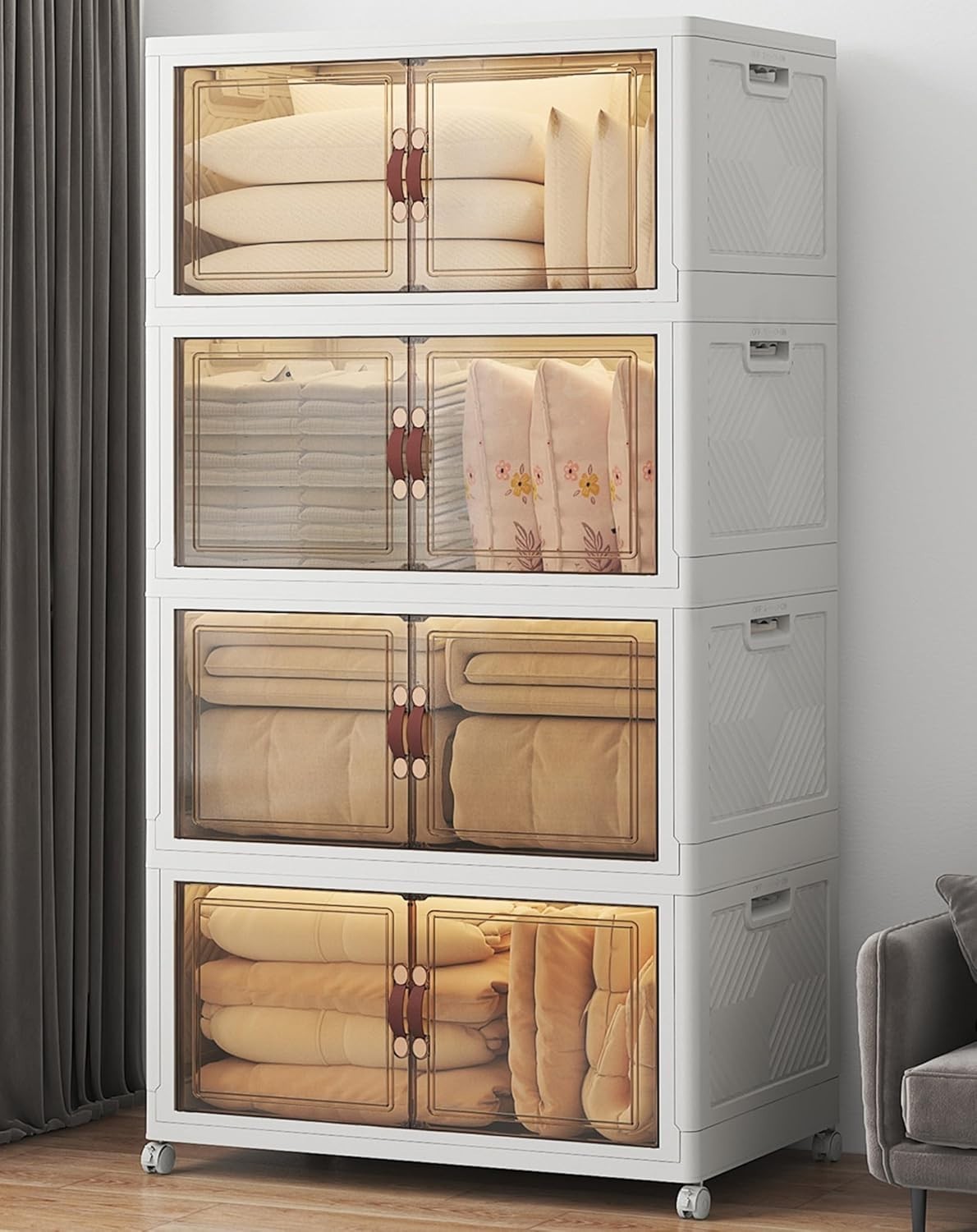 Storage Bins Heavy Duty 720QT Capacity Collapsible Wheeled Lockable Clear Doors