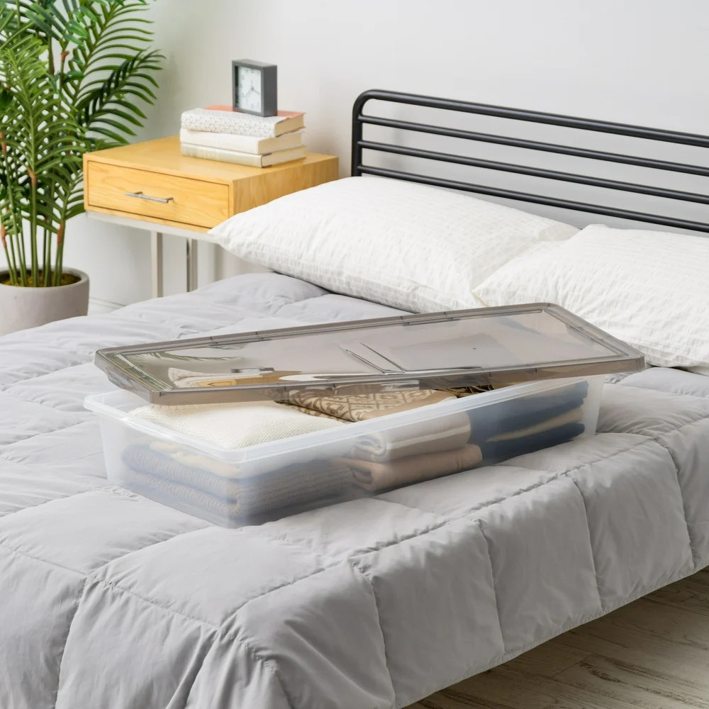 STORAGE BIN Case Container Underbed Stackable Plastic with Lid, Clear
