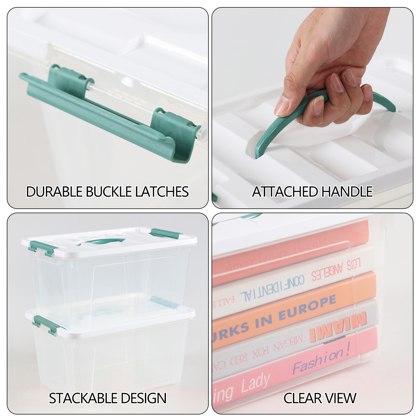 Idotry 14 Quart Latching Storage Box, Stackable Bin W/ Latch Lid &Handle, 6 Pack