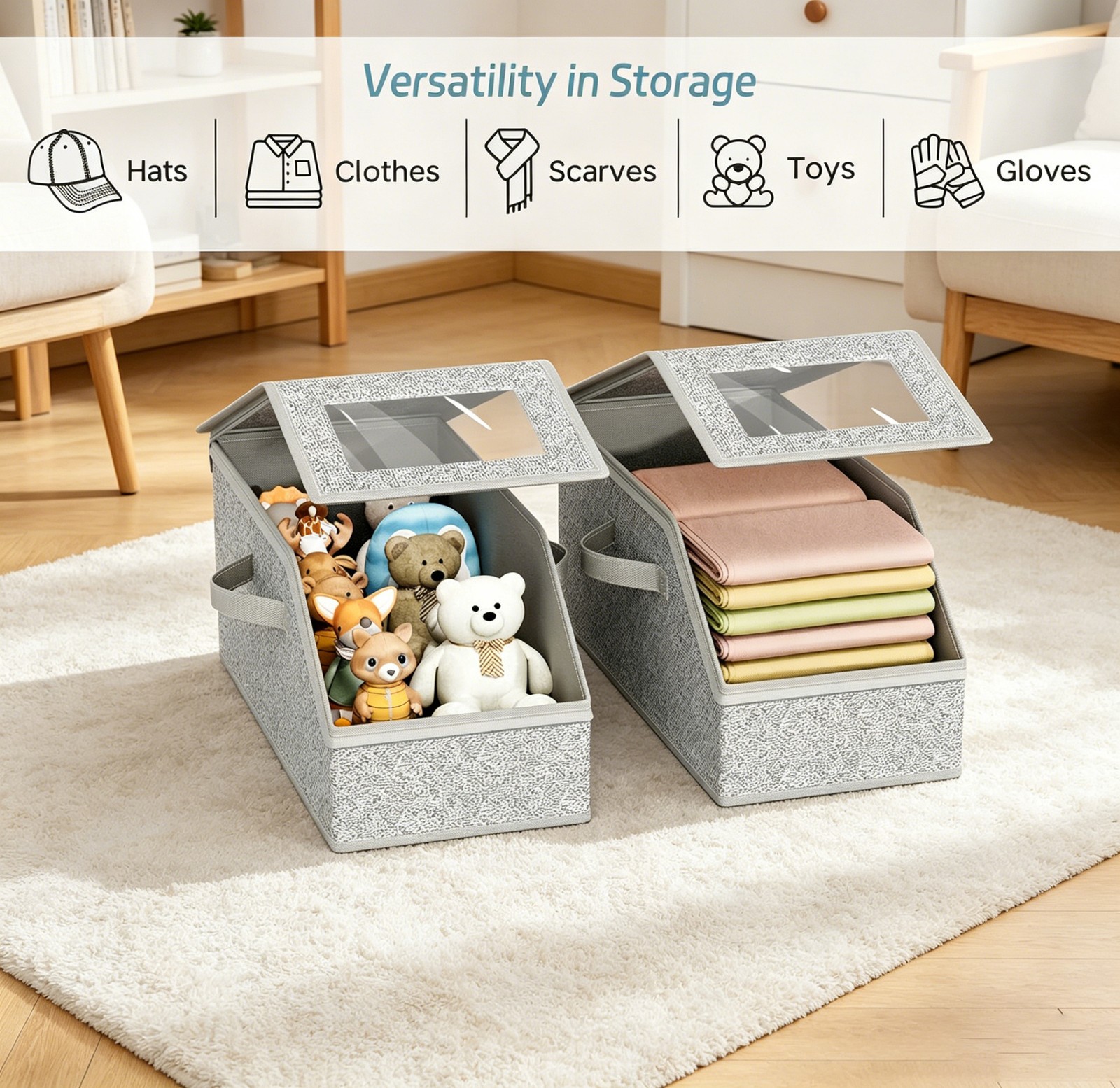2 Pcs Stackable Lidded Storage Boxes –Organizer for Underwear, Hats,Toys & More