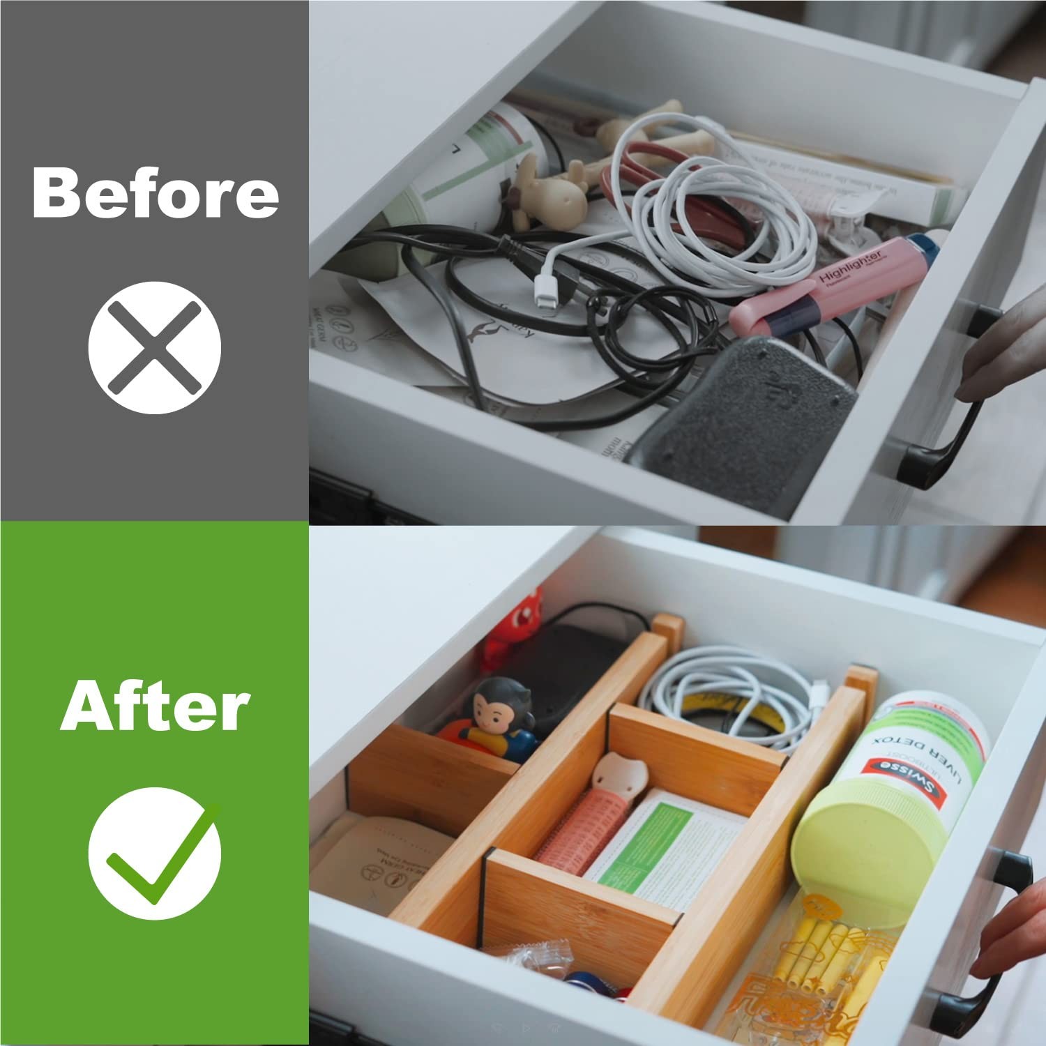 Bamboo Drawer Dividers Organizers, Drawer Separators Splitter,17-22 inches Lo…