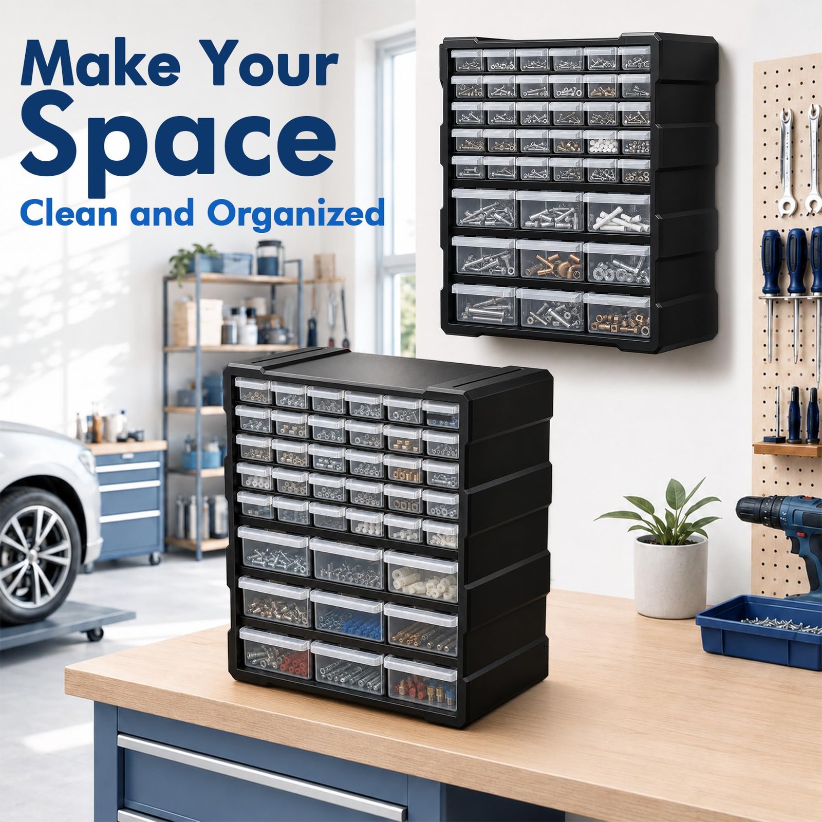 Stackable Drawer Organizer Cabinet for Garage Hardware and Craft Supplies