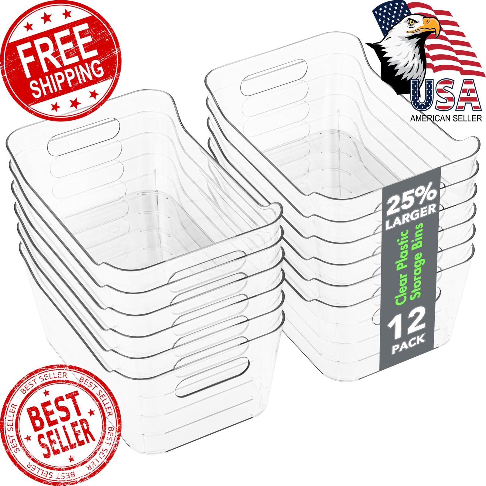 Tiawudi 12 Pack Plastic Storage Bins Clear Organizer