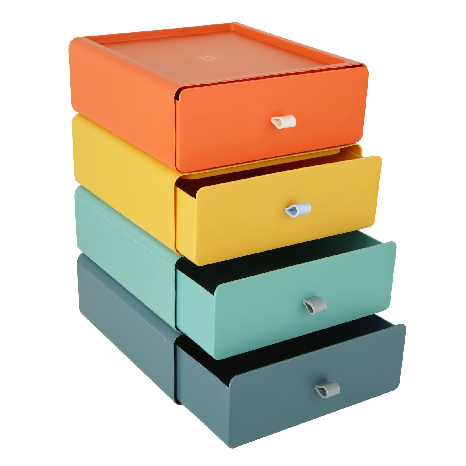 Set of 4 Stackable Drawer Boxes, 20.5 x 19.5 x 7.3cm Storage Box with Schu…