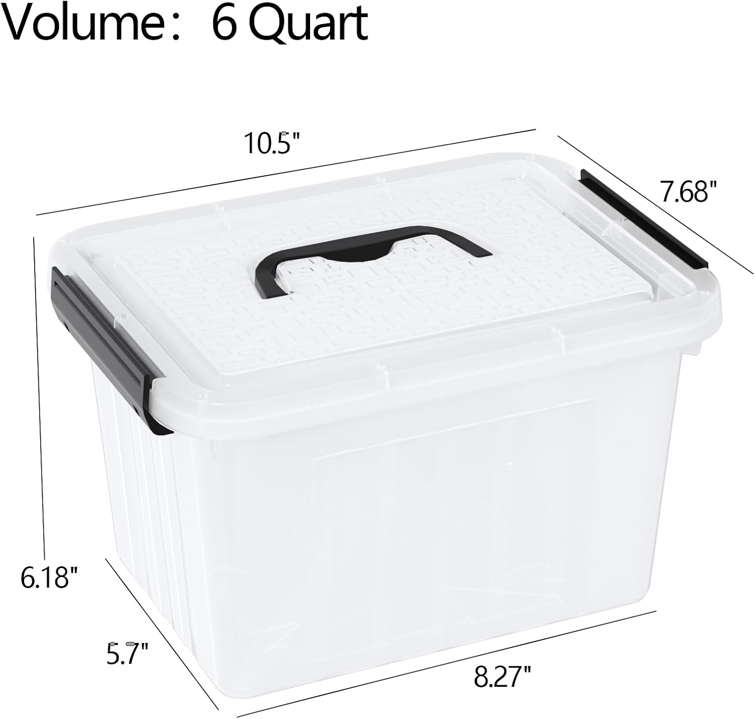 6 Pack 6 Quart Clear Latching Storage Bins with Handles and Lids