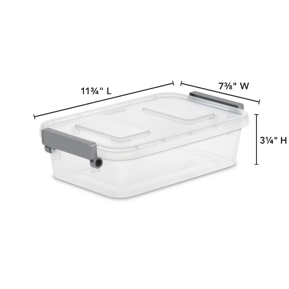 (2 pack) Modular 2.7 Quart Small Latching Storage Bin, Clear Plastic Storage
