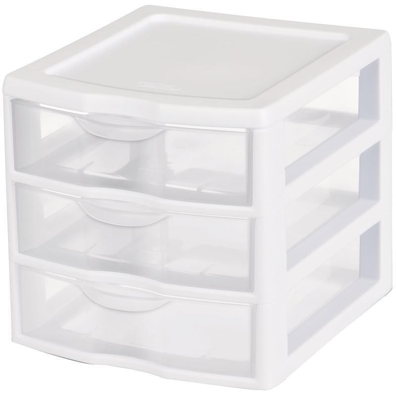 Small 3 Drawer Desktop Unit Sterilite Clear Stacking Storage Office Home Durable