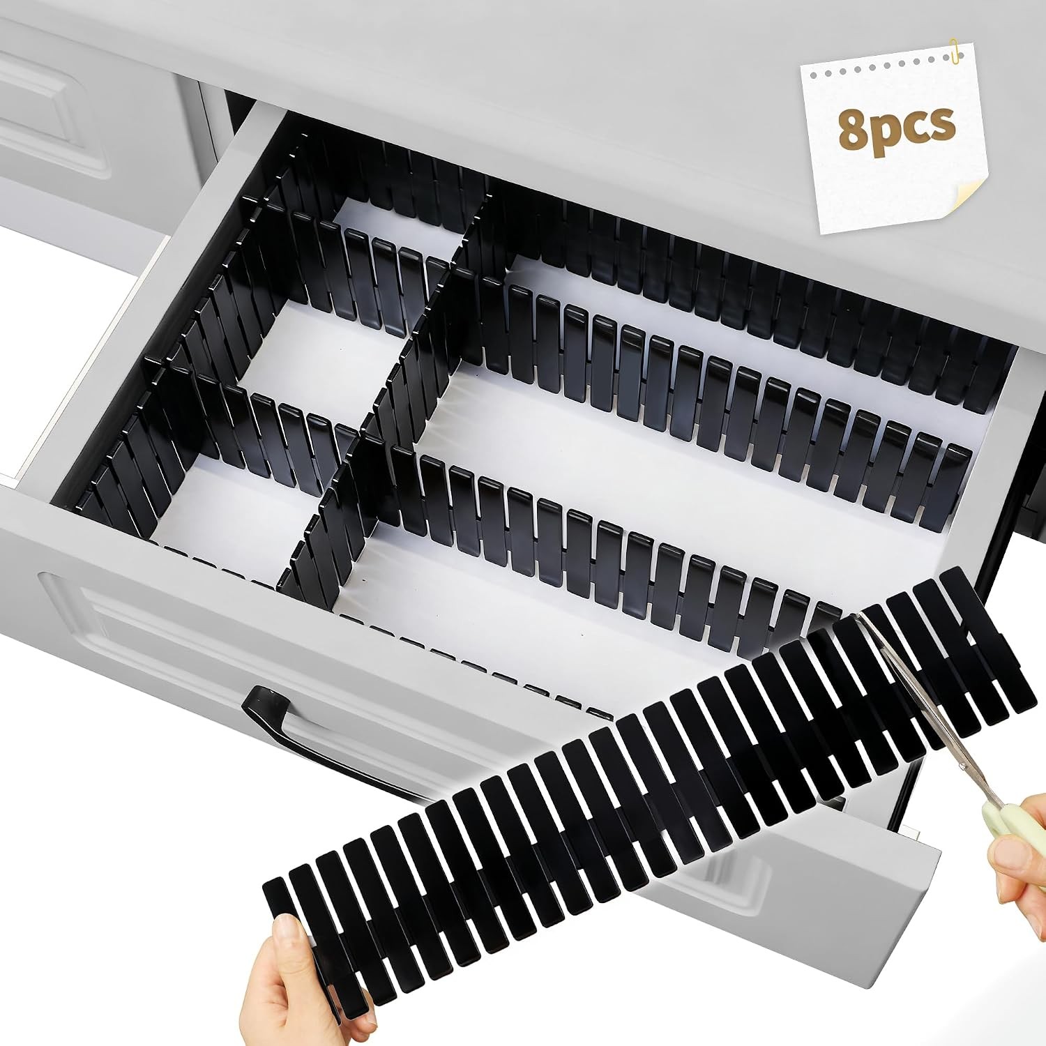 8PCS Adjustable Drawer Divider Organizer DIY Storage Separators Black Set