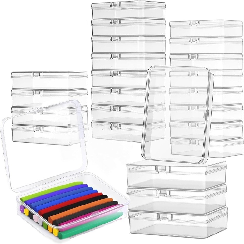 Clear Storage Boxes 24 Pack with Lids for Crayon and Small Item Organization