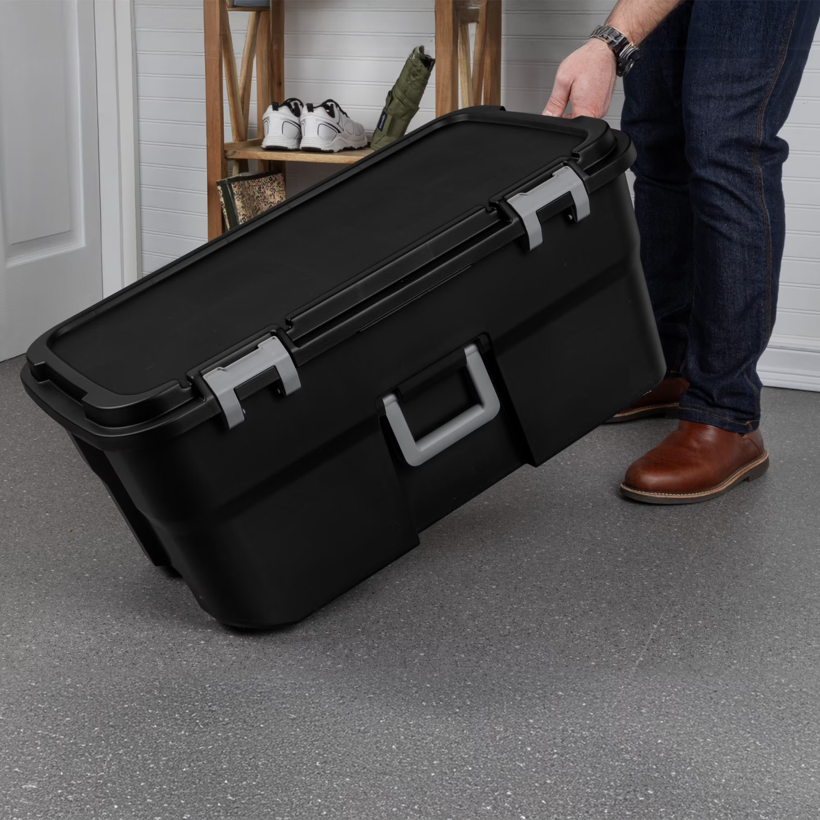 (2 pack) Sterilite 22 Gallon Large Wheeled Footlocker,Wheels and Handle, Black