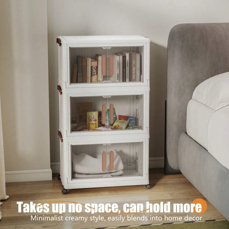 5 Layer Stackable Storage Box Foldable Plastic Wheels 3 Cu Ft 27in Wardrobe