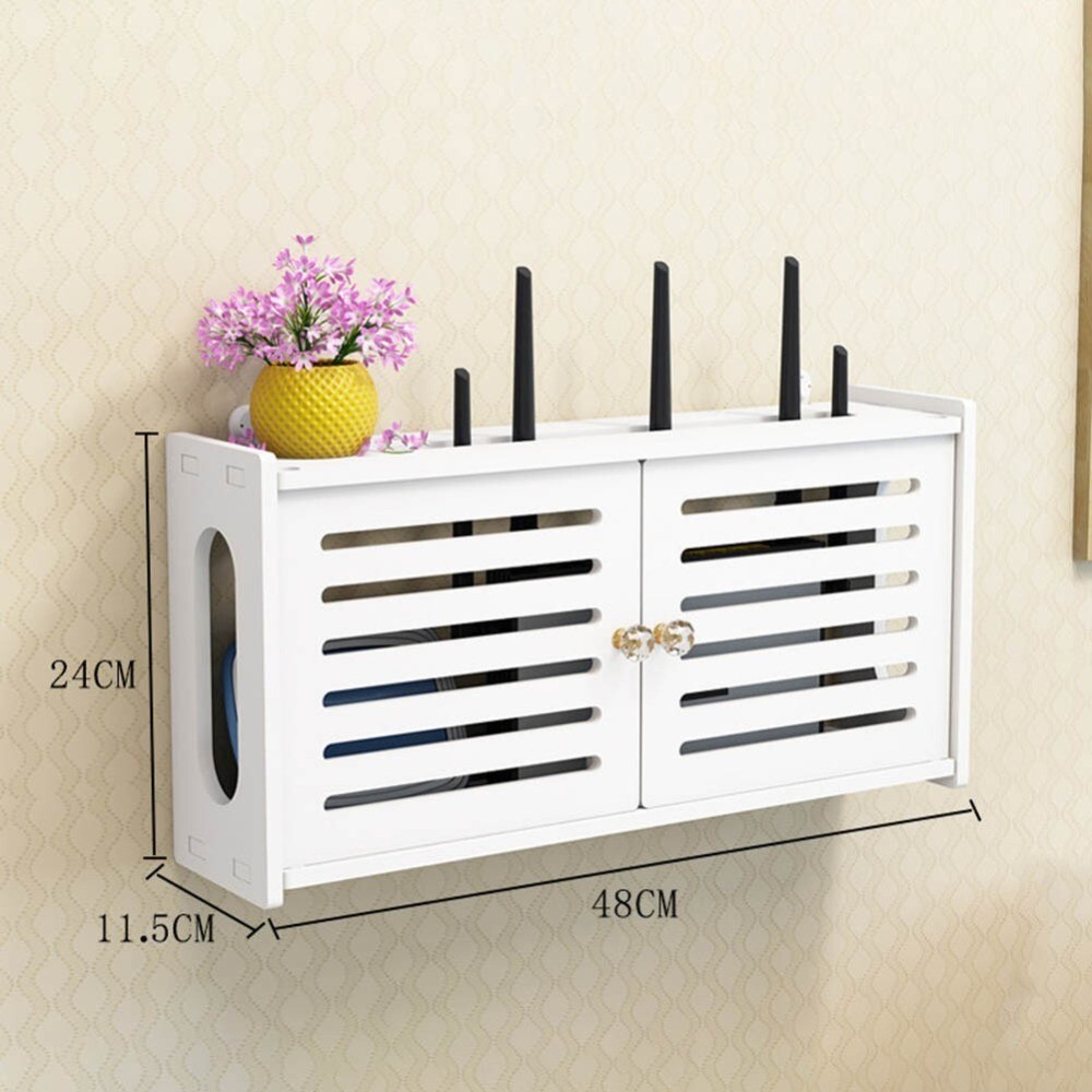 White Wifi Router Rack Box Shelf Storage Wall Mounted Wireless Bracket Cable