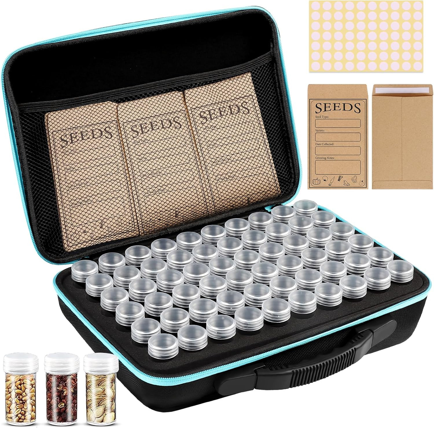 60 Slots Seed Storage Organizer with 20 Seed Envelopes | Sturdy Seed Organizer S