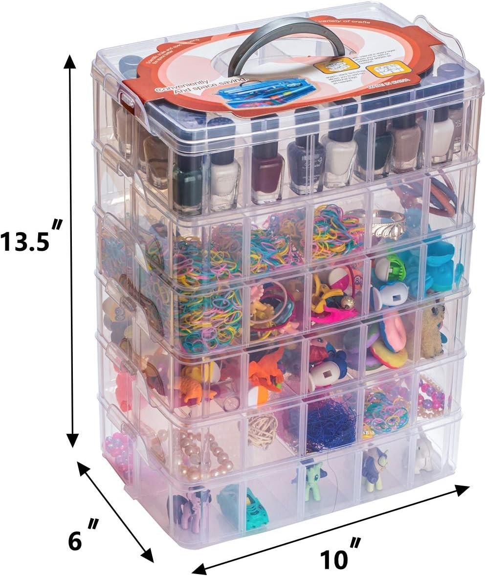 6 Layers Stackable Storage Container Clear 60 Adjustable Compartments, Compat…