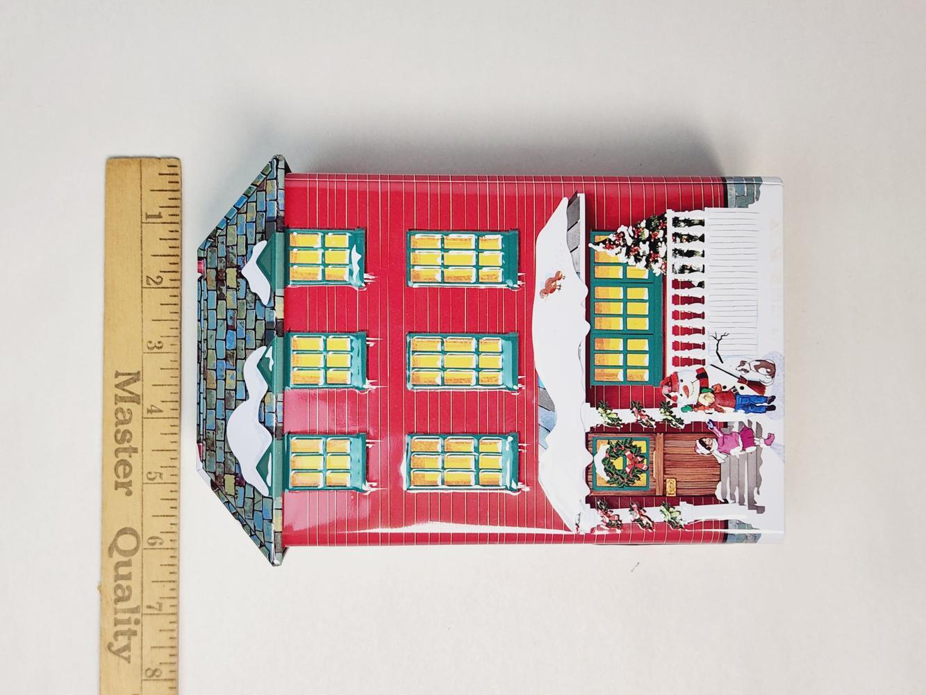 Happy London Christmas Village House Tin Box – ~9 in, Multicolor