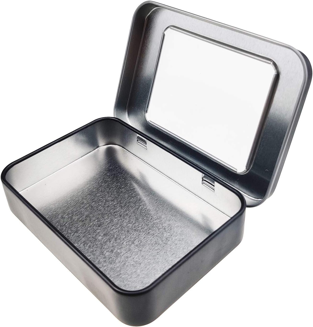 12 Pack Empty Rectangular Metal Storage Organizer Tins with Clear Window Hinged