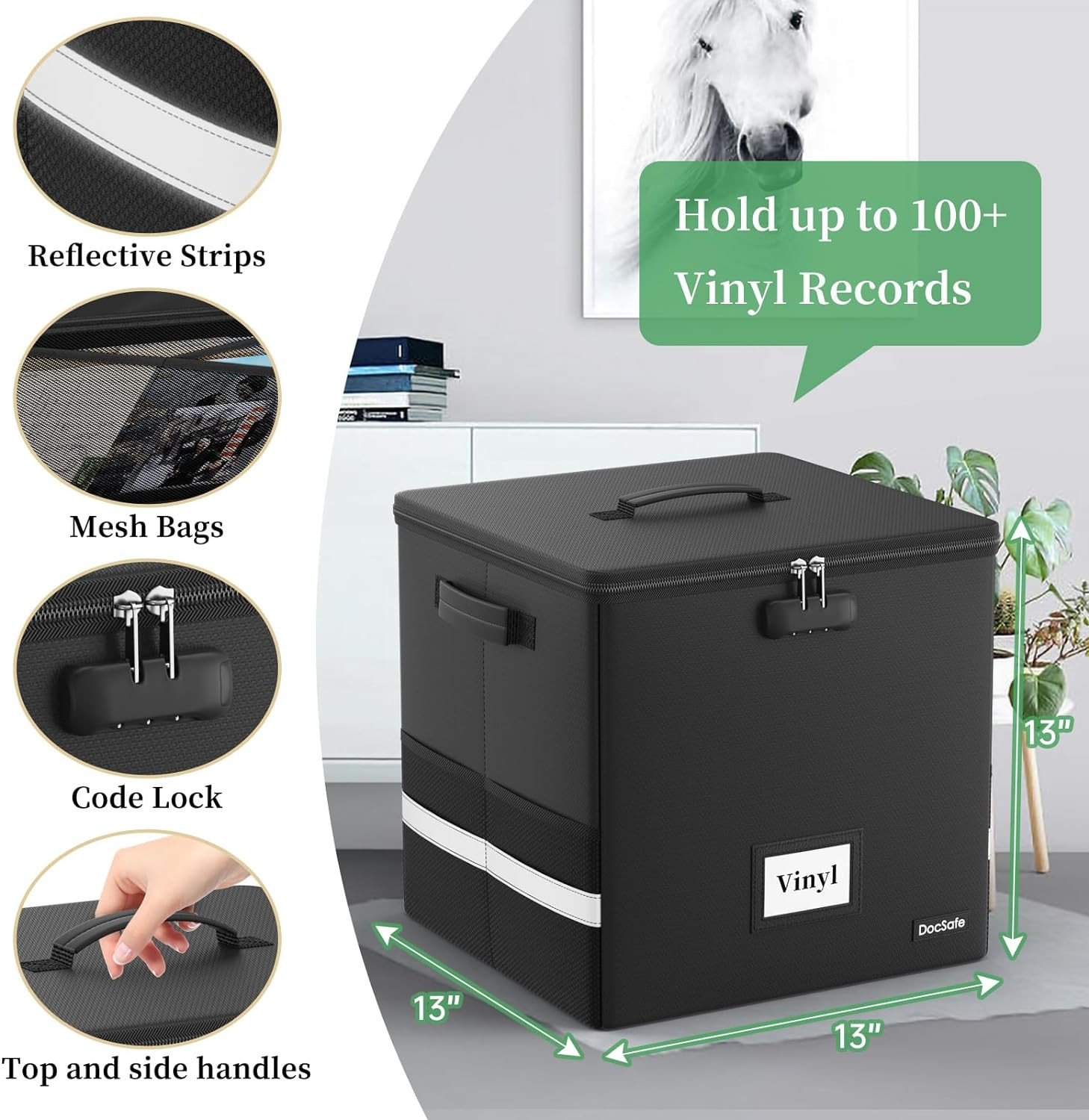 Vinyl Record Storage Box – Fireproof Water Resistant Collapsible 100+ Records