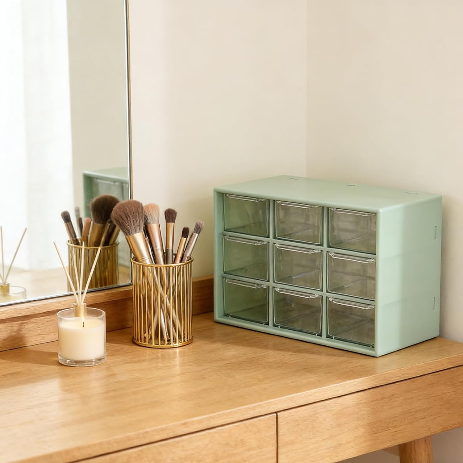 Desk Organizers Box with 9 Compartments – Plastic Desktop Drawer Storage Box, St