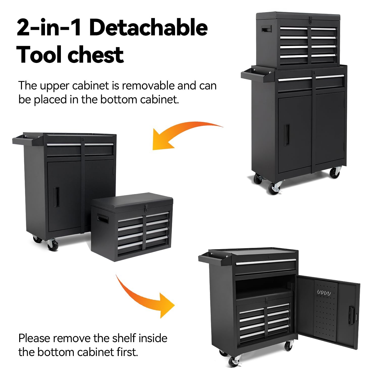5-Drawer Rolling Tool Chest, High Capacity, Adjustable Shelf, Lockable Drawer…