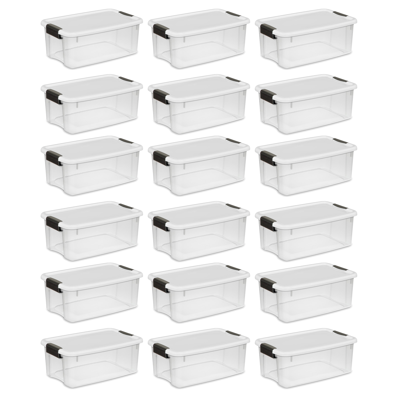 Sterilite 18 Qt Clear Plastic Stackable Storage Bin w/ White Latch Lid, 18 Pack
