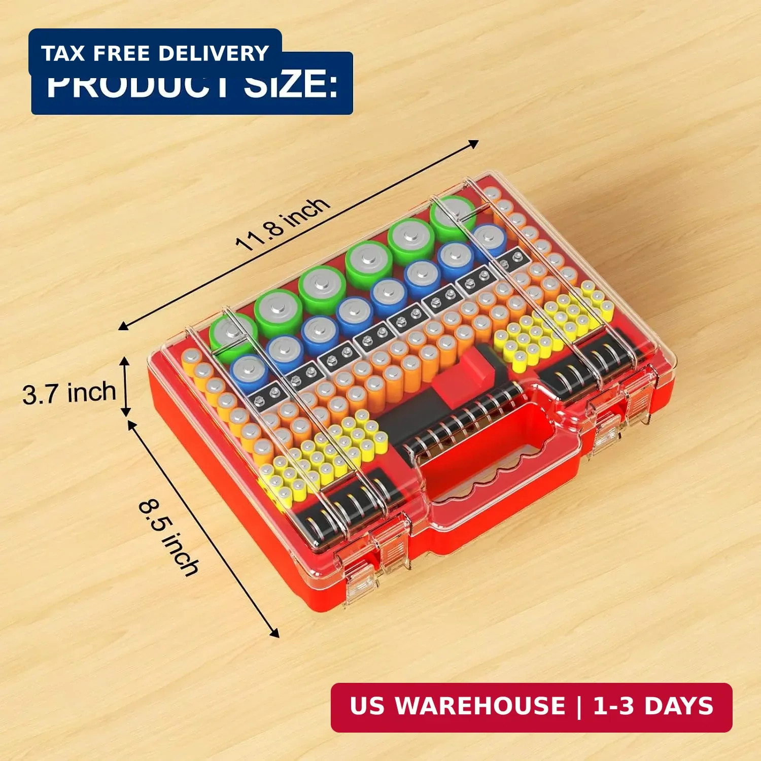 Battery Organizer Box with Tester, Storage Case Holds 260 Batteries, D