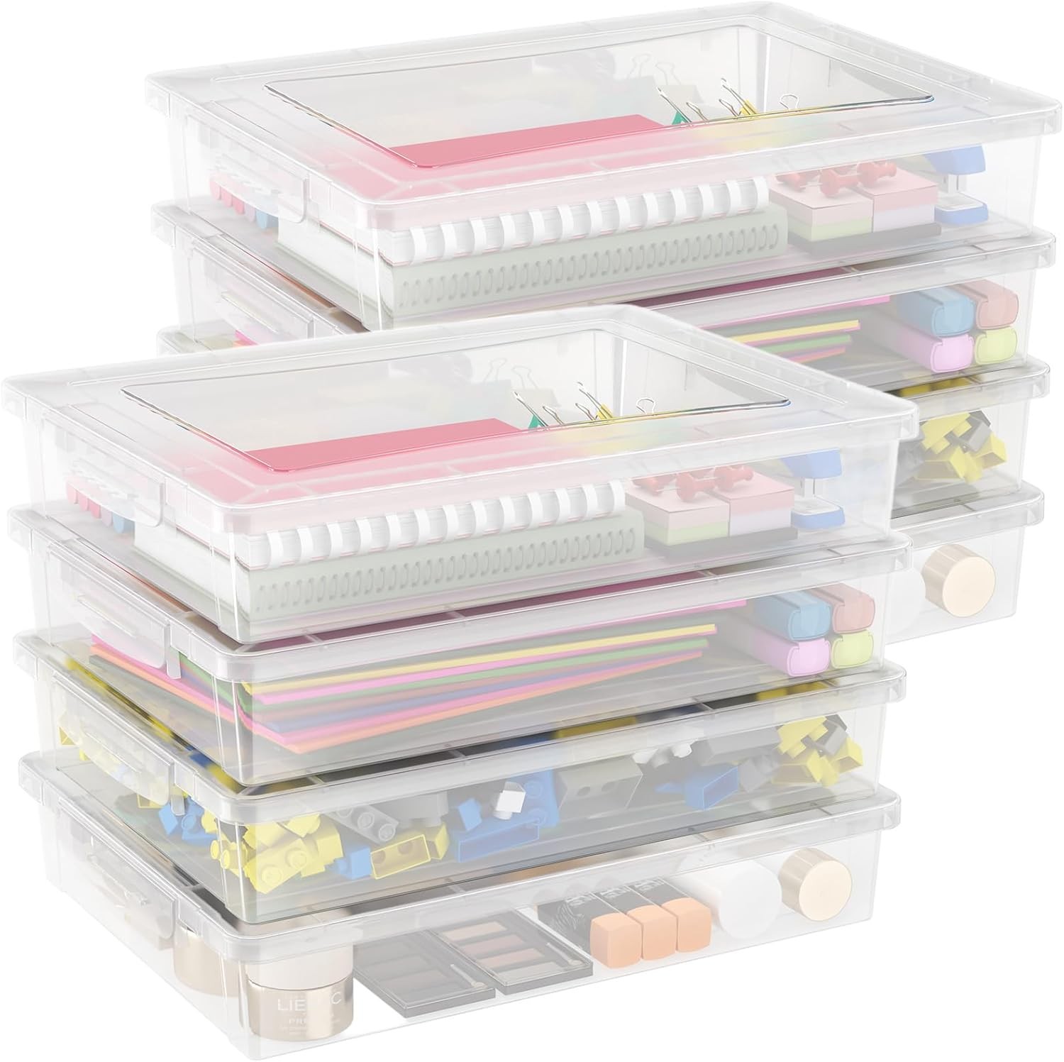 8 Pack Plastic Multi-Purpose Storage Box W/ Latching Lids Clear A4 Paper Storage