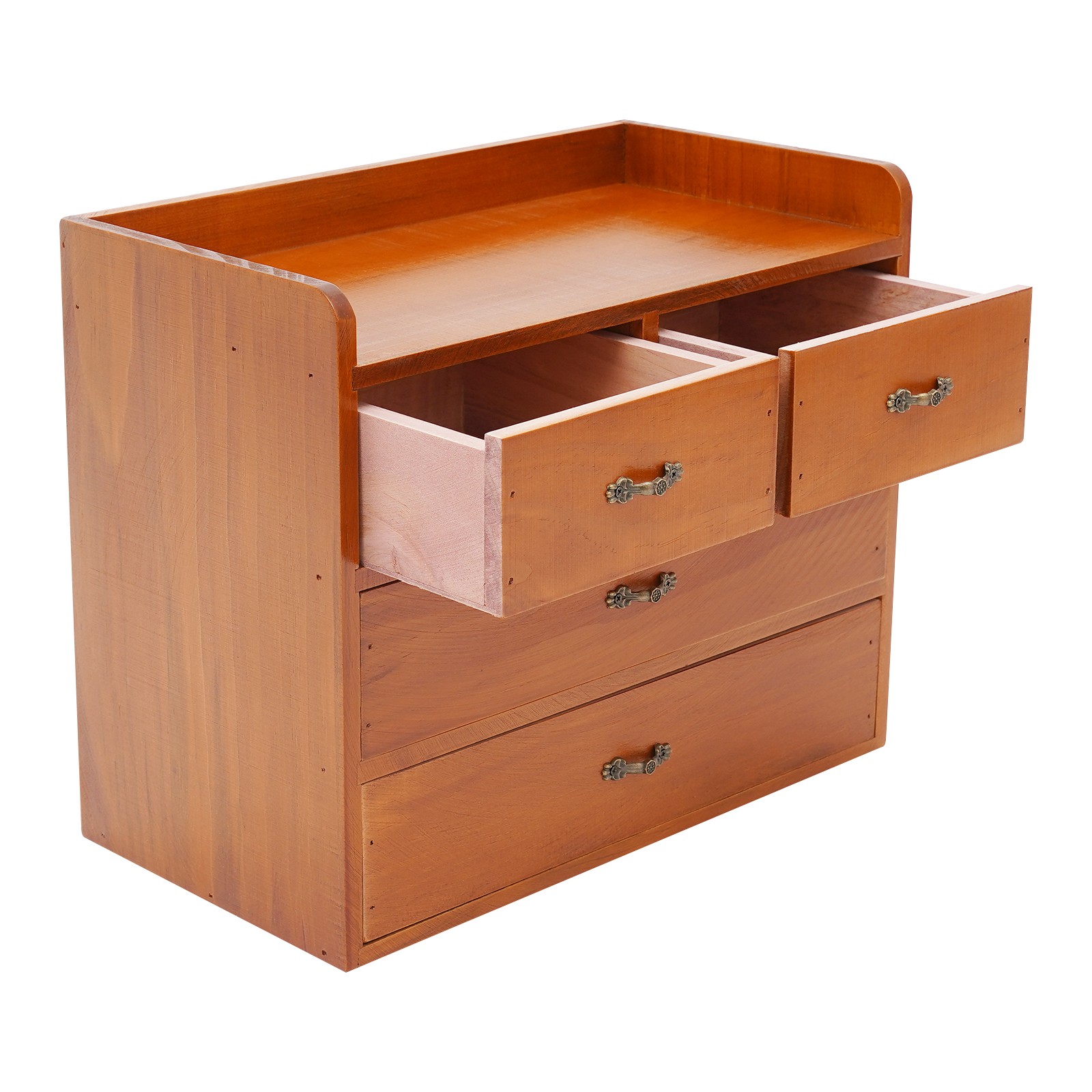 Retro Wooden 4 Drawer Desk Organizer Office Bedroom Tabletop Storage Drawer Box