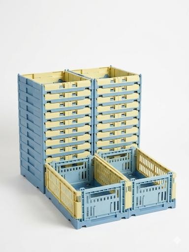 HAY Design Recycled Color Crate Storage Bins – Small Lot of 24 – Blue/Yellow NEW