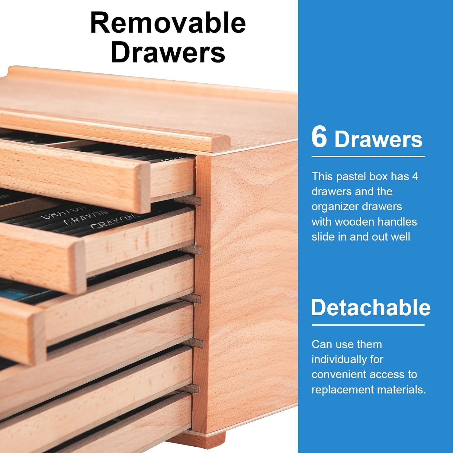 6 Drawer Wooden Pastel Storage Box | Portable Organizer Box for Pastels, Pencils