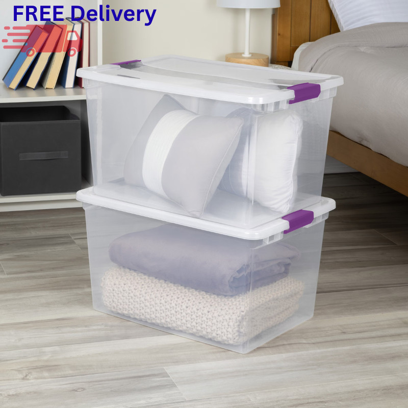Sterilite 66 Qt ClearView Latch Box Plastic Storage Bin Container Clear 6-Pack