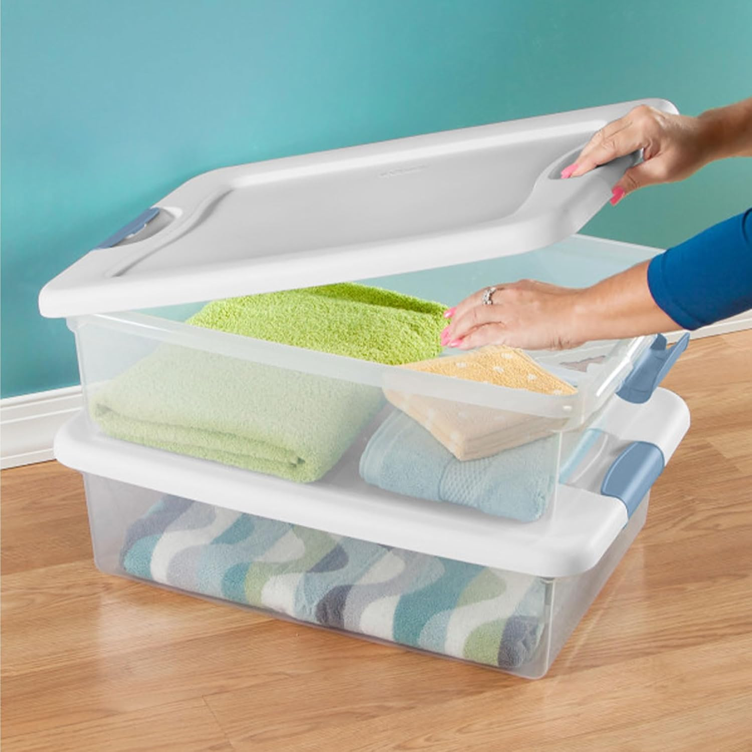 Latching Box with Lids for Home and Office, 32 Quart, 6-Pack | Heavy-Duty and St