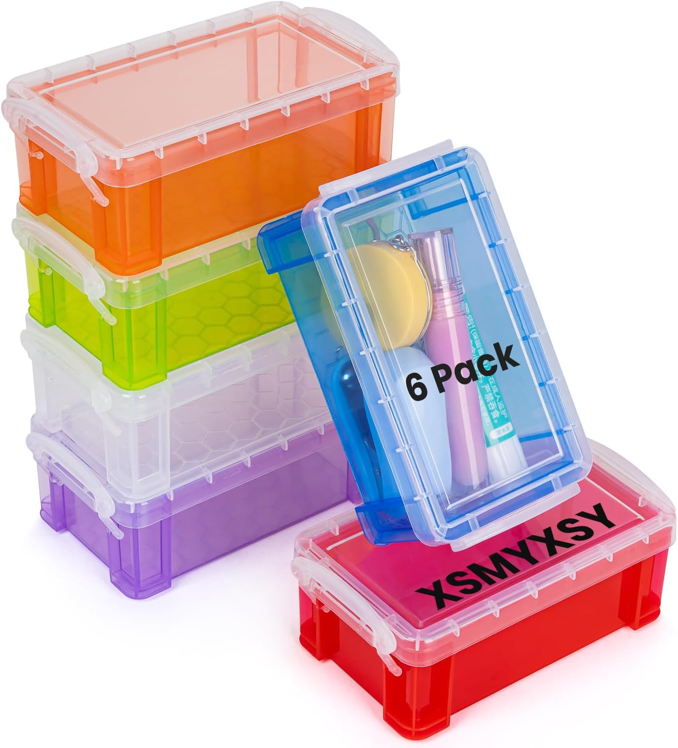 6Pack Colorful small plastic containers, 5.3&Prime; X 3.0&Prime; X 2.0&Prime; Stackable Mini Stora