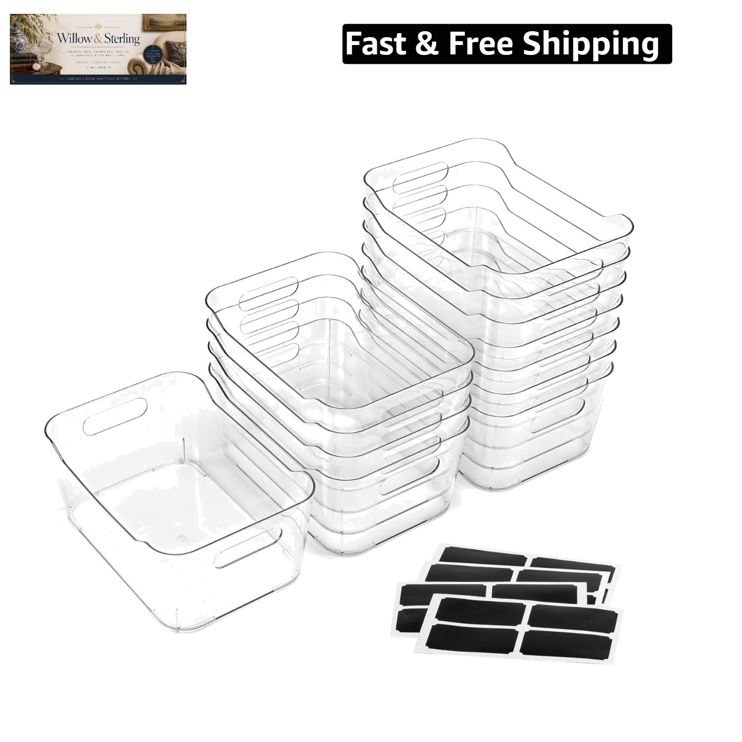 12 PACK Multiuse Clear Plastic Storage Bins for Organizing w/ Labels – Home, …